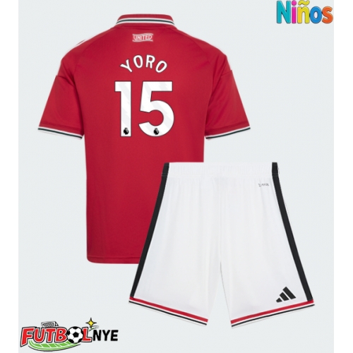 Camiseta Manchester United Leny Yoro #15 Primera Equipación para niños 2026-27 manga corta (+ pantalones cortos)